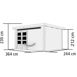 Karibu Gartenhaus-Set Kandem 7 mit Anbaudach 2,95 m mit Seiten- und Rückwand naturbelassen