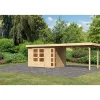 Karibu Gartenhaus-Set Kerko 4 mit Anbaudach 2,8 m naturbelassen