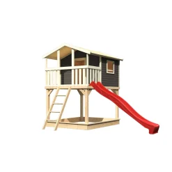 Karibu Stelzenhaus Benjamin terragrau inkl Rutsche rot