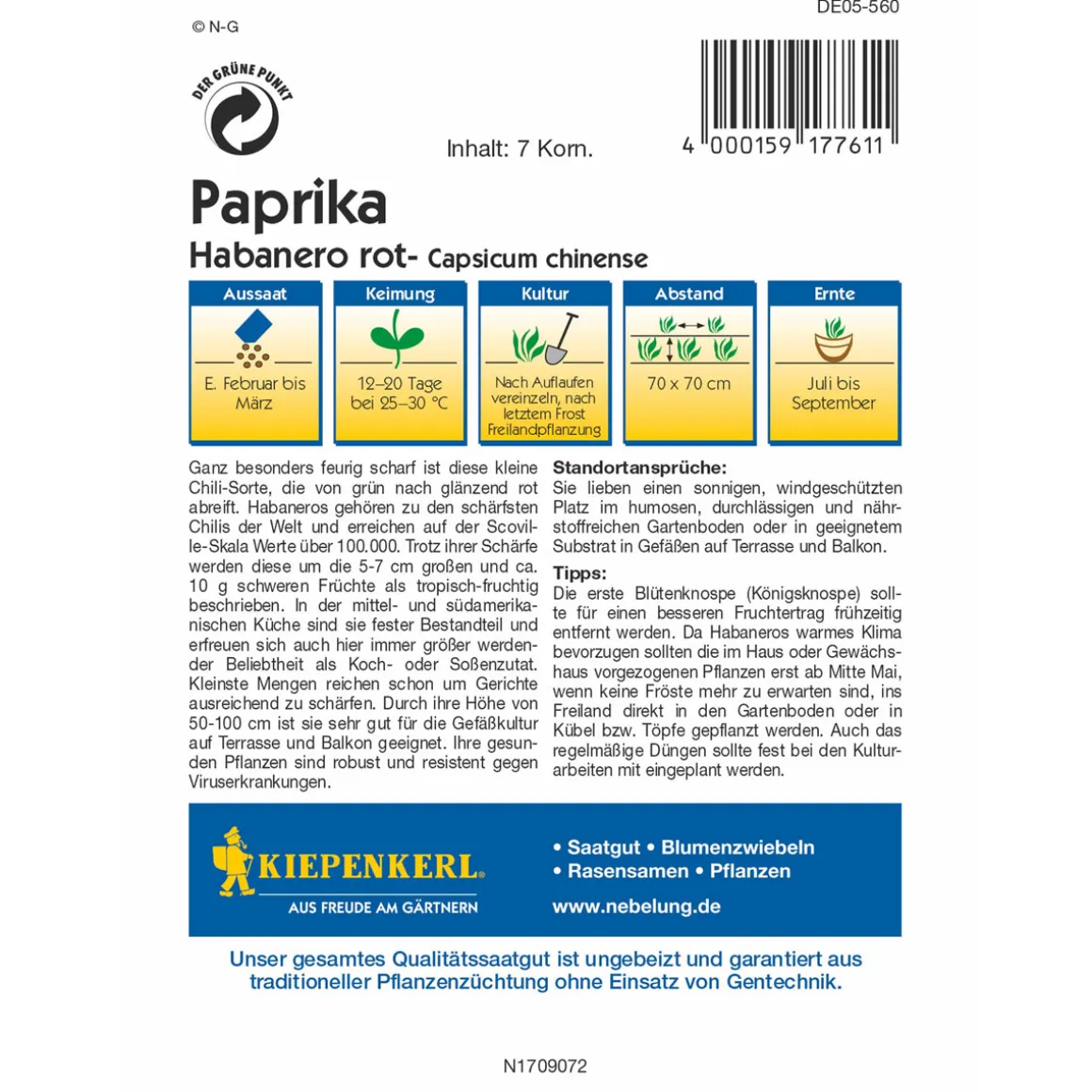 Kiepenkerl Paprika Habanero rot