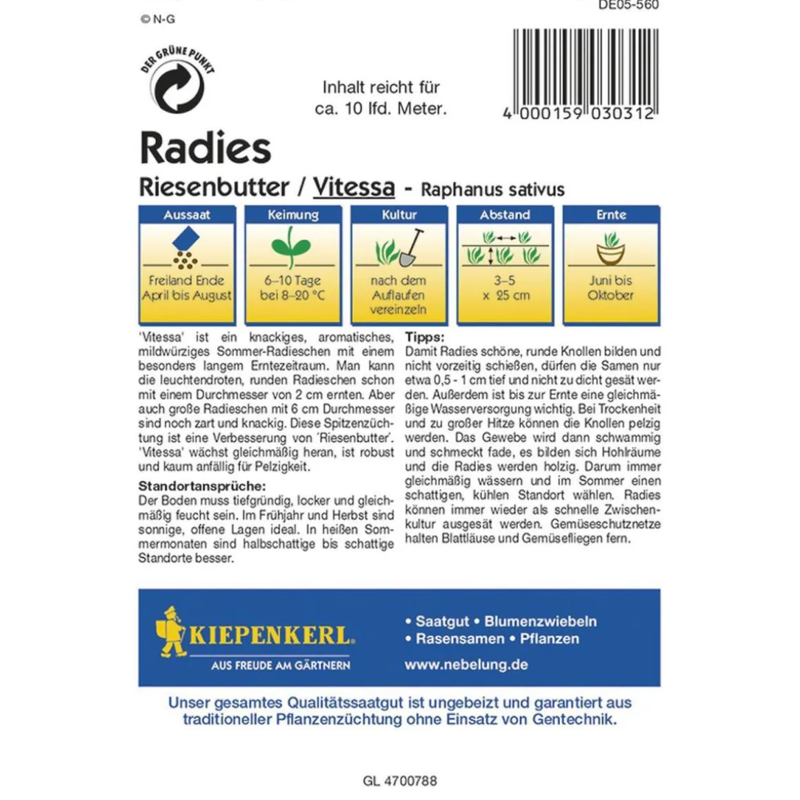 Kiepenkerl Radieschen Vitessa Profi-Line