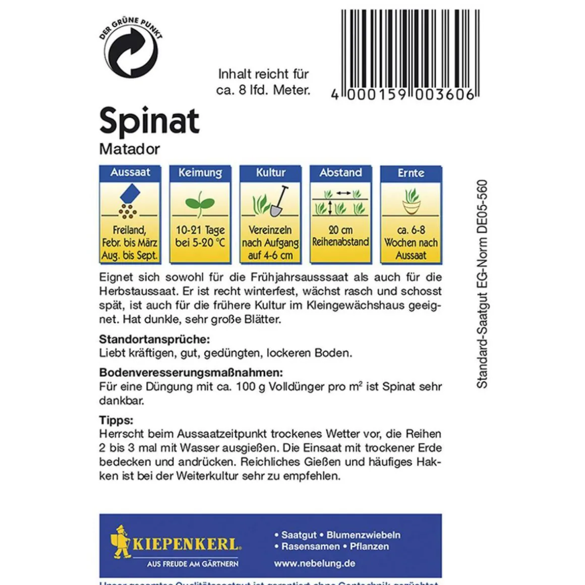 Kiepenkerl Spinat Matador