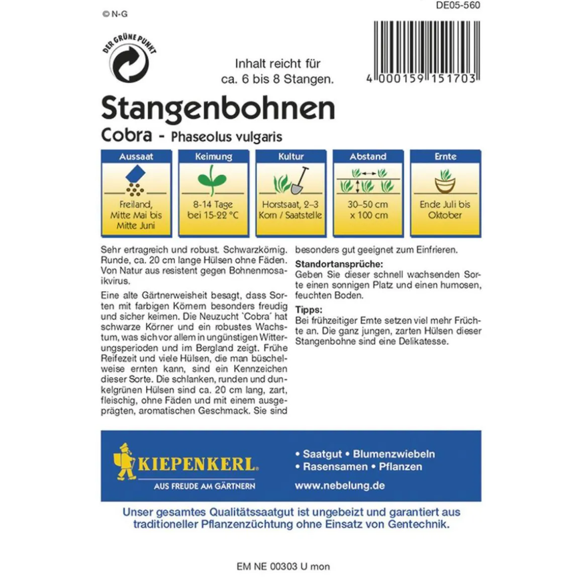 Kiepenkerl Stangenbohnen Markant Profi-Line