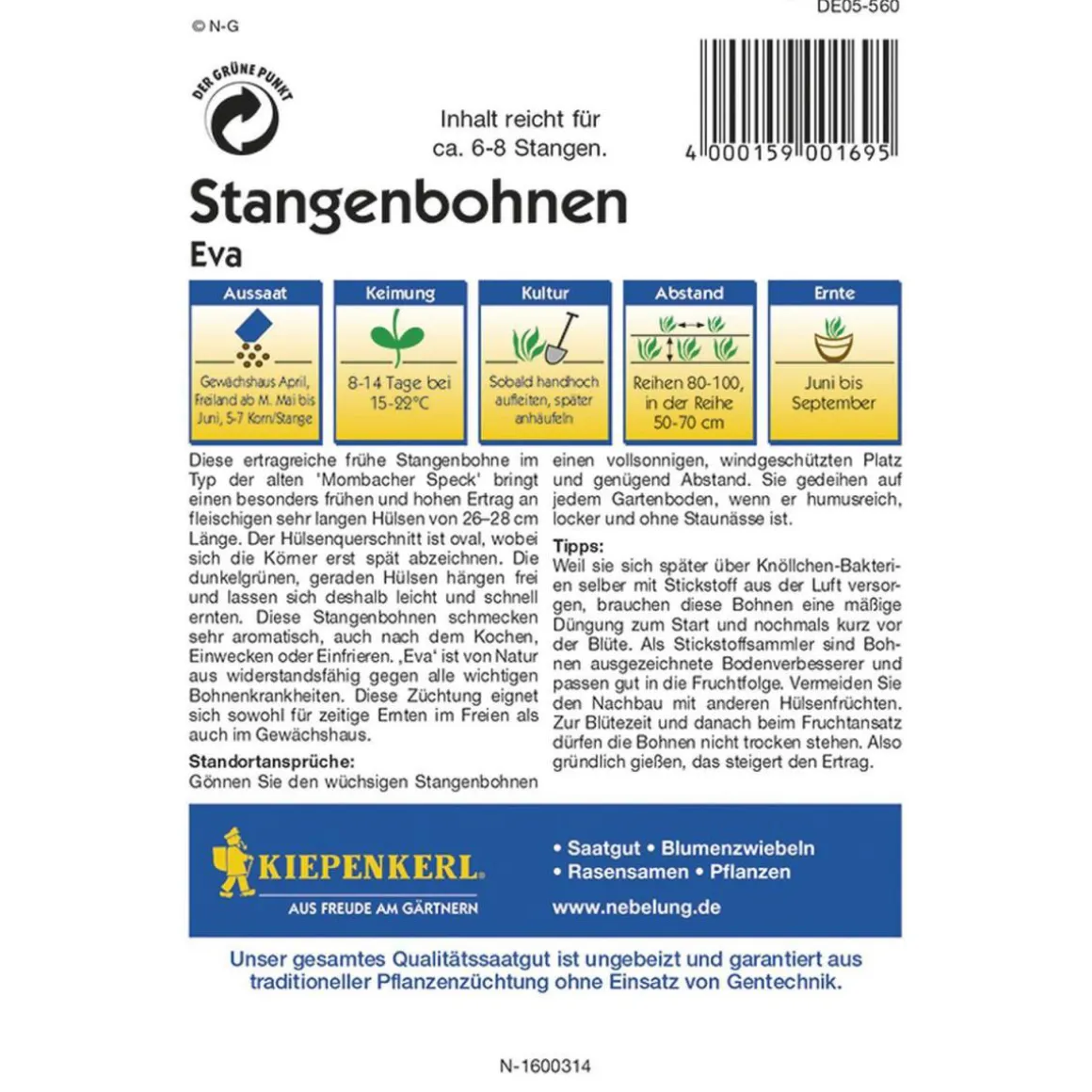 Kiepenkerl Stangenbohnen Eva Profi-Line