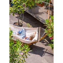 La Siesta Doppel-Stabhängematte Florencia Latte Bio-Baumwolle