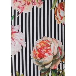 Liegen-Saumauflage Toronto BE129 rosé/pinke Pfingstrosen auf schwarz-weißen Streifen