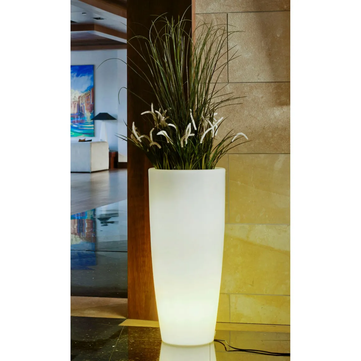 NewGarden LED-Blumentopf Bambu 90 Ø 40 cm transluzentes weiß