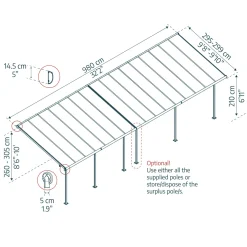 Palram Canopia Capri Alu Terrassenüberdachung Polycarbonat 3x9,7 m grau