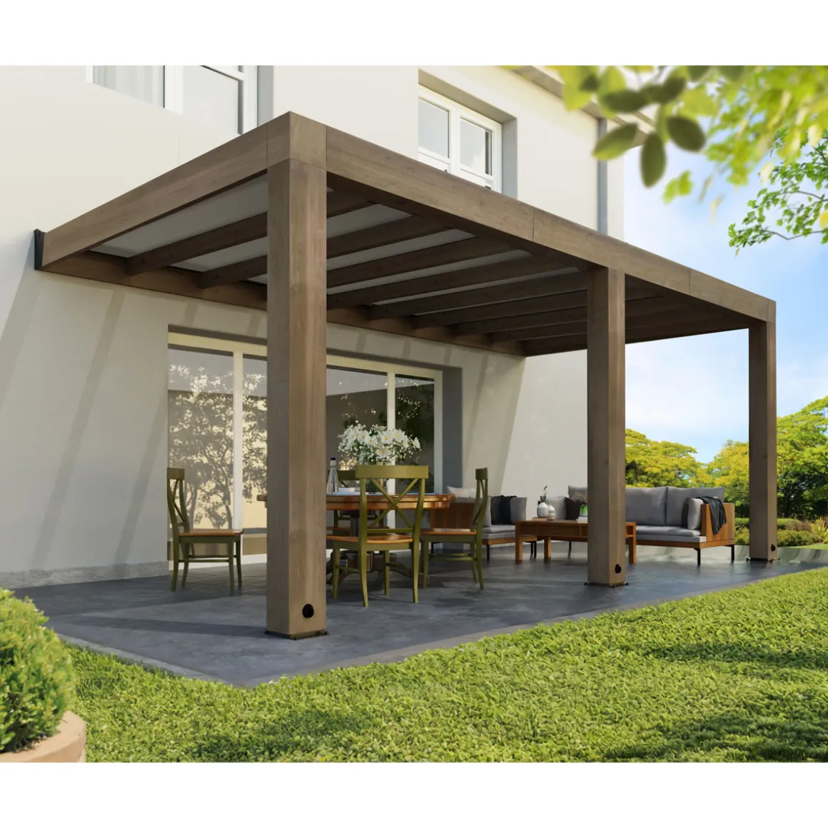Palram Canopia Helsinki 3x6 Terrassenüberdachung aus Zedernholz / Sonnenschutzpaneele