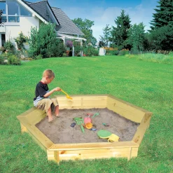 Promadino 6eck Sandkasten Fynja weiße Abdeckplane