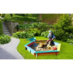 Promadino 6eck Sandkasten Fynja farbig weiße Abdeckplane