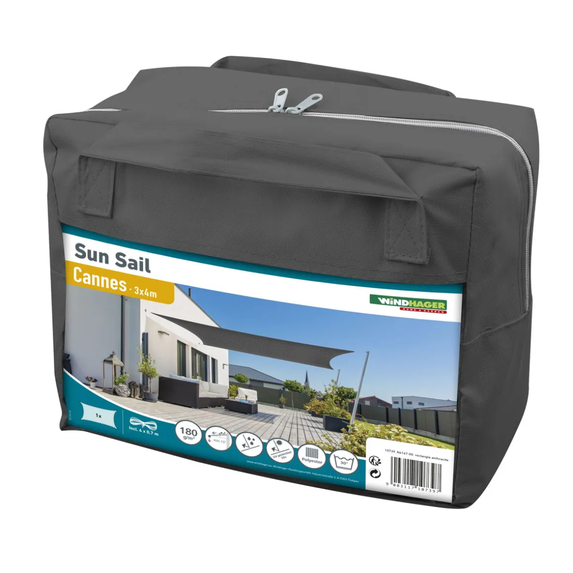 Rechteck-Segel Cannes 3 x 4 m anthrazit