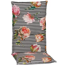 Saumauflage Toronto BE129 Hochlehner rosé/pinke Pfingstrosen auf schwarz-weißen Streifen