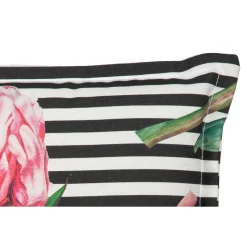 Saumauflage Toronto BE129 Niederlehner rosé/pinke Pfingstrosen auf schwarz-weißen Streifen