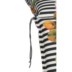 Saumauflage Toronto BE129 Niederlehner rosé/pinke Pfingstrosen auf schwarz-weißen Streifen