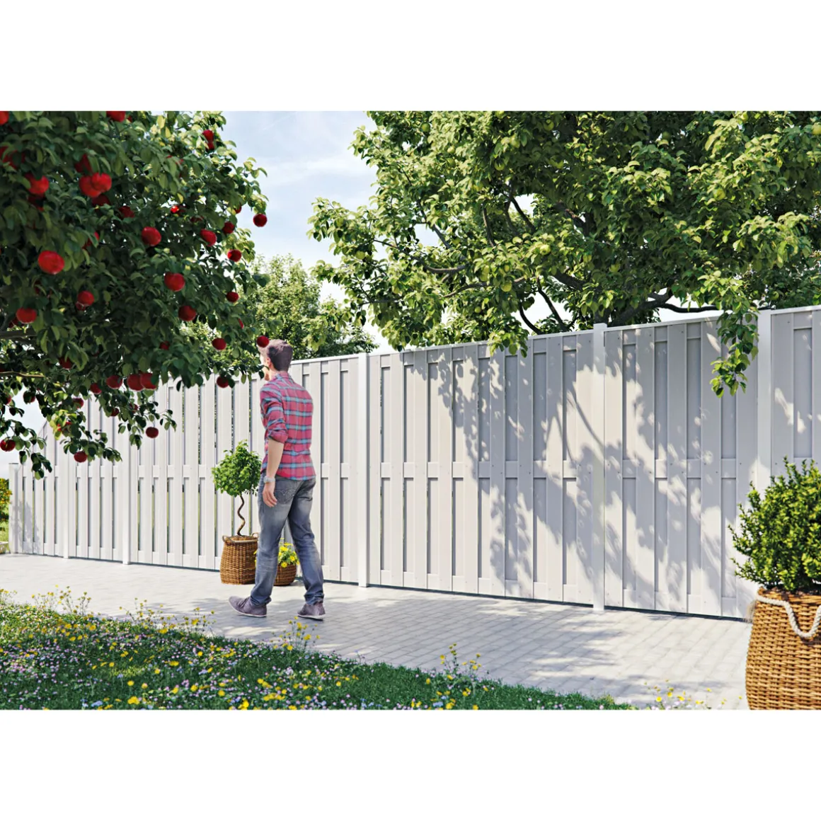 Sichtschutzzaun SHANGHAI silbergrau 180 x 180 cm WPC