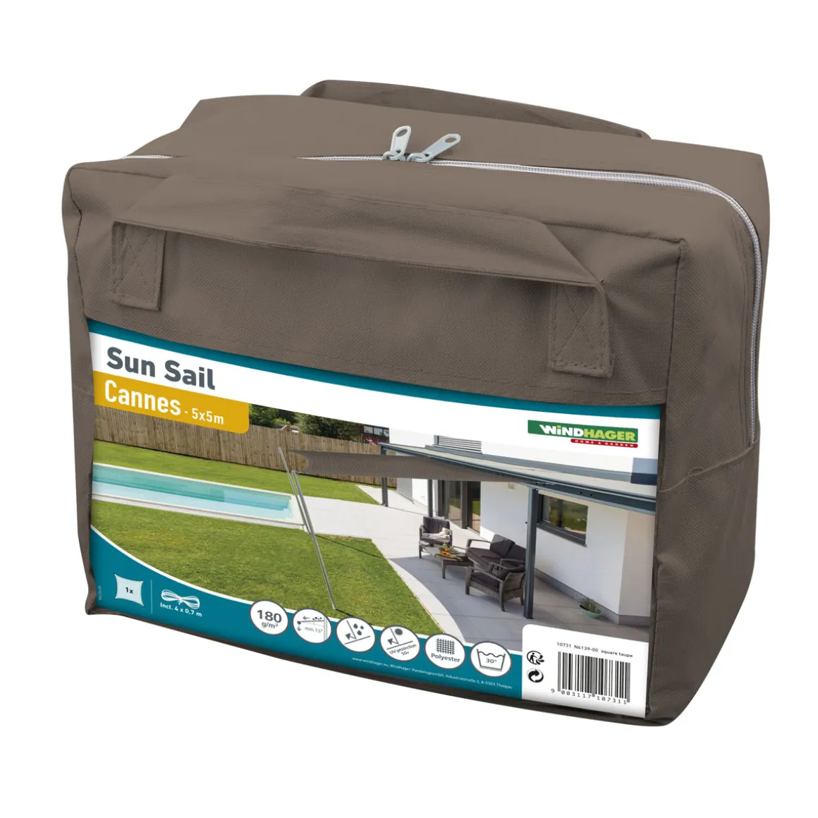 Viereck-Segel Cannes 5 x 5 m taupe