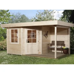 Weka Designhaus 213 A mit Anbau 150 cm 5-Eck 456 x 298 x 224 cm braun