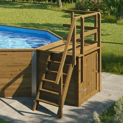 Weka Holzpool-Set 593 B inklusive Edelstahlleiter Vlies Innenfolie Sand-Filteranlage